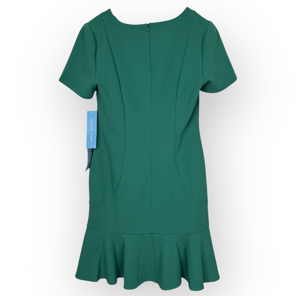 London Times Green‎ Short Sleeve Flounce Hem Sheath Dress Women US Size 4 - Picture 10 of 11